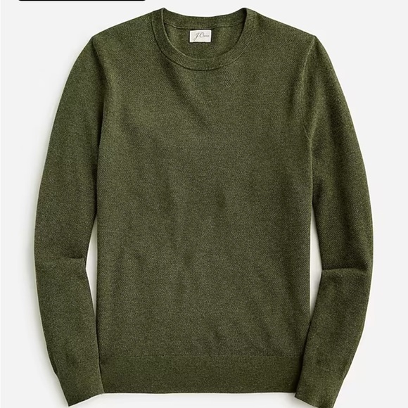 J crew Cotton piqué-stitch crewneck sweater heather moss - Picture 1 of 4